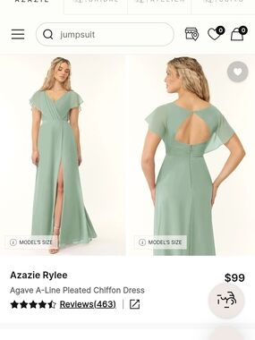 Azazie Rylee Agave Sage Green A-Line Pleated Chiffon Dress Bridesmaid